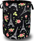 Retro Eiffel Tower Laundry Hamper Rose Flower Colorful Laundry Basket by SELIONLIKN