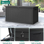 YITAHOME XXL 260 Gal Large Deck Box, Outdoor Resin Storage Box, Rattan Storage Container for Patio Furniture, Garden Tools, Waterproof, Lockable (Black) - Image 2