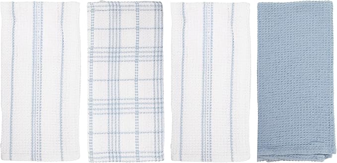 MosJos Kitchen Towels Set of 4 Dish Towels Blue n White Waffle Weave Cotton - Image 8