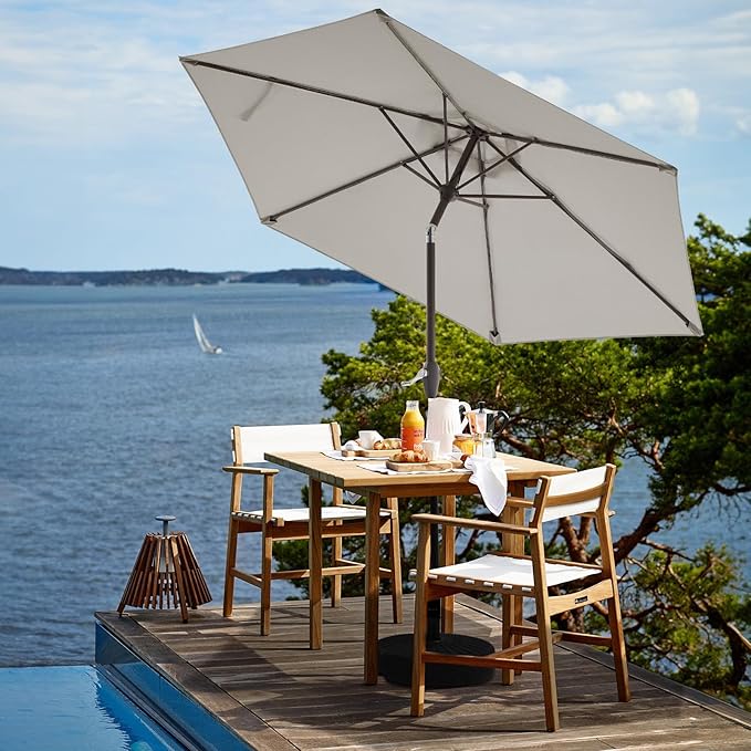 JEAREY 7.5FT Patio Umbrella Market Table Umbrella with 6 Sturdy Ribs, Push Button Tilt/Crank Outdoor Umbrella for Garden, Deck, Backyard, Pool and Beach,Light Grey - Image 4