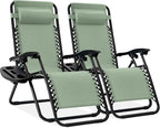 Best Choice Products Set of 2 Adjustable Steel Mesh Zero Gravity Lounge Chair Recliners w/Pillows and Cup Holder Trays - Sage Green by BestChoiceProducts