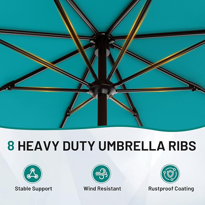 AreShark 9 FT Patio Umbrella for Outdoor, Outdoor Table Umbrella with Push Button Tilt and Crank, Outdoor Patio Umbrellas with 8 Sturdy Ribs for Market, Garden, Pool (Lake Blue) - Image 3