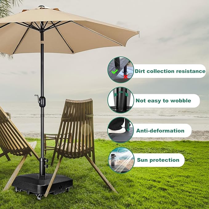 Patio Umbrella Base Heavy Duty with Wheels Square Market Stand for Outdoor 4 Locks 2 Knobs 125lb Capacity, Black - Image 5