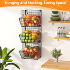 X-cosrack Metal Wire Basket Wall Mount, 3 Tier Wall Storage Organizer - Image 2