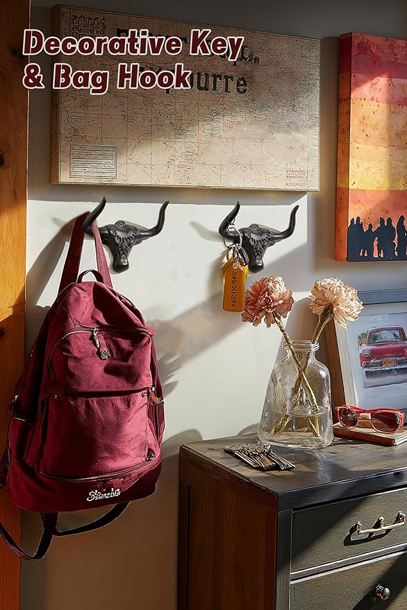 Cast Iron Coat Hooks Wall Mount 2 Pack Outdoor Western Decorative Wall Hooks - Image 6