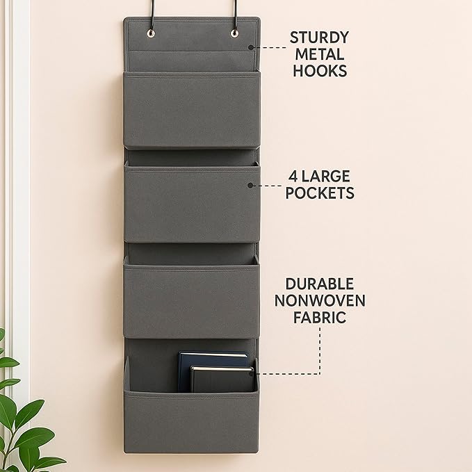 Joyful Moose Over the Door Hanging Organizer Closet Storage Bins Grey - Image 4