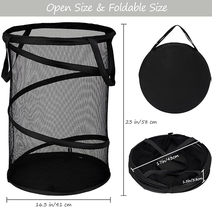 BATTOO Black X-Large Collapsible Laundry Basket Foldable Mesh Pop Up Hamper - Image 2