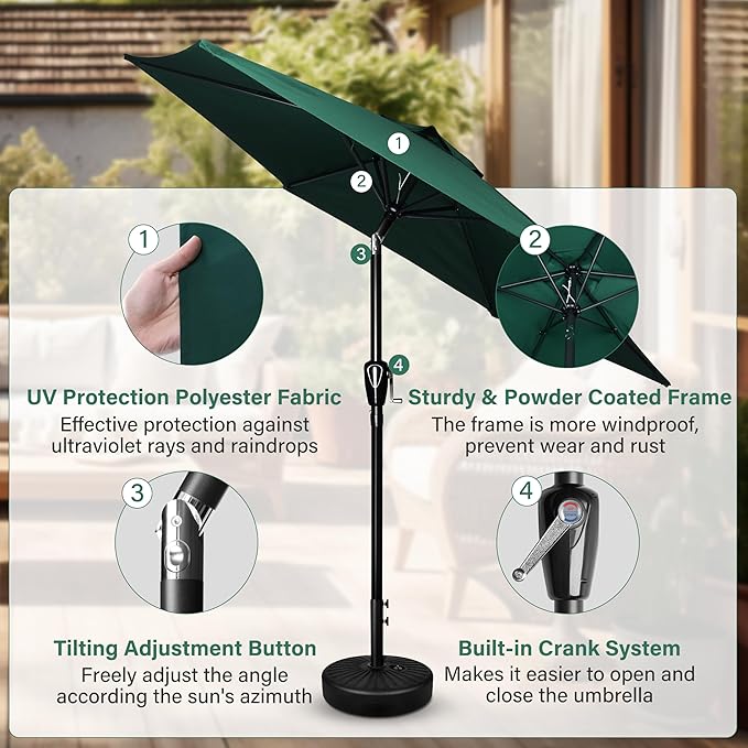 Simple Deluxe 9' Patio Umbrella Outdoor Table Market Yard Umbrella with Push Button Tilt/Crank - Image 3