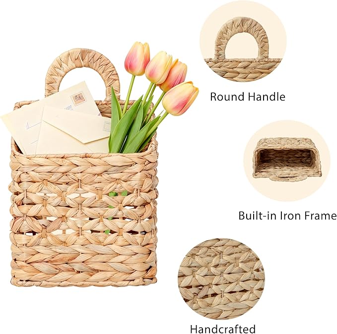 Wicker hanging basket, Water Hyacinth Wall Basket, Rustic Handwoven Hanging - Image 3