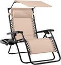 Best Choice Products Folding Zero Gravity Outdoor Recliner Patio Lounge Chair w/Adjustable Canopy Shade, Headrest, Side Accessory Tray, Textilene Mesh - Sand by BestChoiceProducts