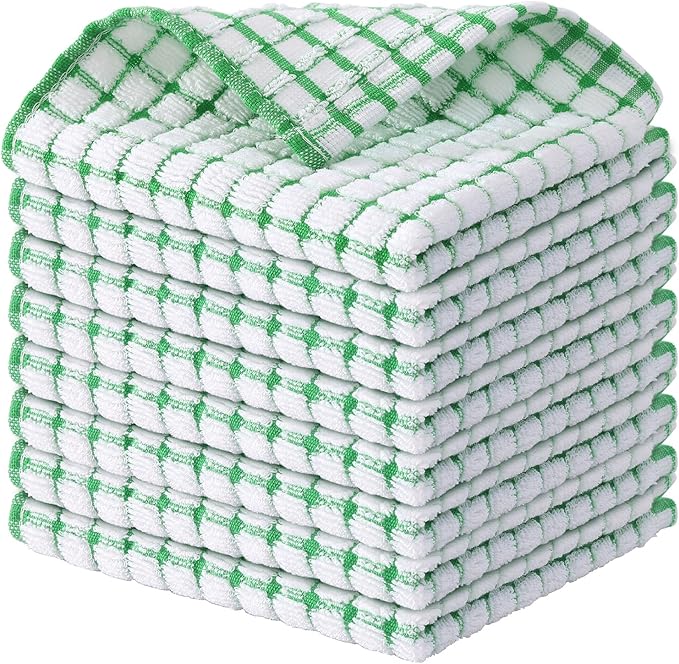 Kitinjoy Cotton 8 Pack Terry Kitchen Dish Cloths, 12 x 12 Inches Super Soft and by Kitinjoy