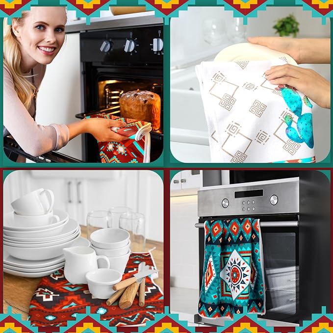 Boyiee Set of 6 Southwestern Kitchen Towels Boho Aztec Theme Dishtowel Native - Image 4