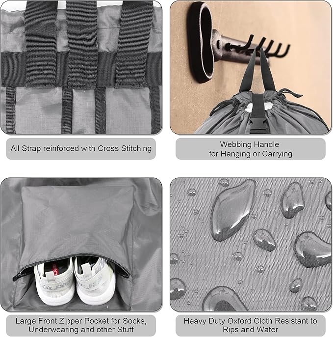 BeeGreen Gray Laundry Backpack w Adjustable Shoulder Straps & Drawstring - Image 5