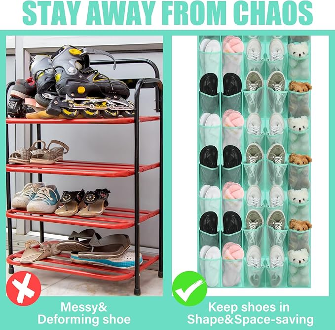 Windyun 40 over the Door Shoe Organizer Large Mesh Pocket Hanging Shoe Rack - Image 3