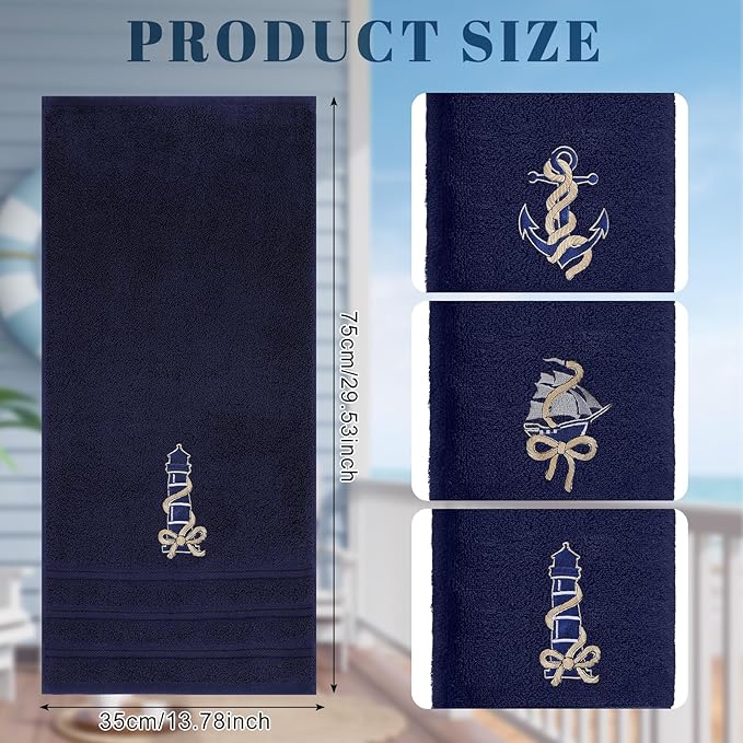 3 Pack Coastal Nautical Hand Towels - Image 3