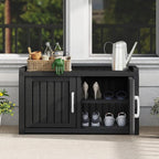 2-Tier Storage Bench, Waterproof UV-Resistant Outdoor Shoe Storage Cabinet with 2 Doors & Adjustable Shelves for Indoor Outdoor Entryway, Hallway, Living Room (Grey) - Image 8