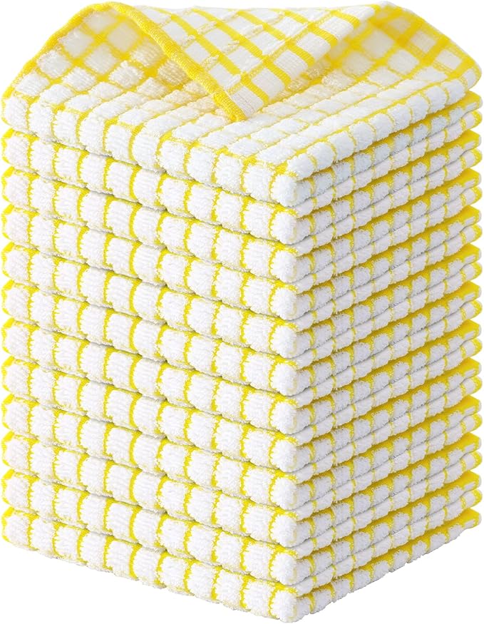 Kitinjoy Cotton 12 Pack Terry Kitchen Dish Cloths, 12 x 12 Inches Super Soft by Kitinjoy