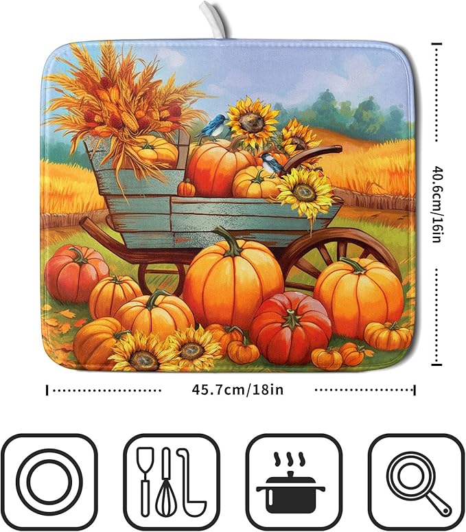 Thanksgiving Autumn Harvest Pumpkin Dish Drying Mat - Image 2