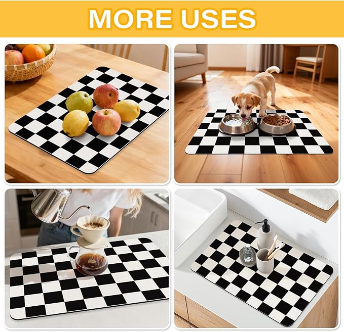 Checkered Dish Drying Mat for Kitchen Counter Coffee Mat Bar Accessories - Image 5