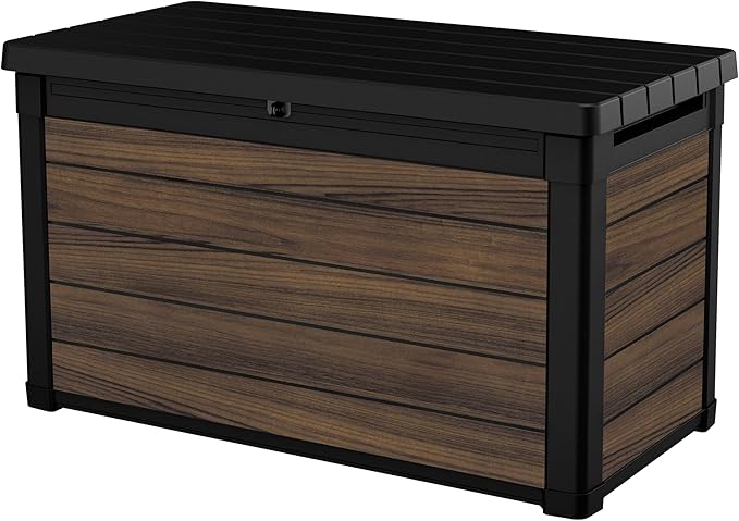 Keter Rosewood 100 Gallon Resin Deck Box Organization and Storage for Patio Furniture Outdoor Cushions, Throw Pillows, Garden Tools and Pool Toys by Keter