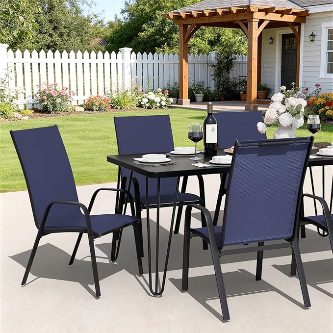 JEAREY Patio Dining Chairs Set of 4, Outdoor Stackable Dining Furniture Set, All Weather Dining Set for Lawn, Garden, Backyard, Poolside, Navy Blue - Image 4