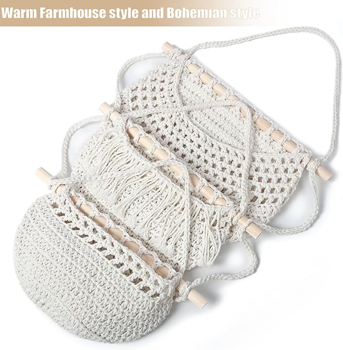 3 Tier Hanging Fruit Baskets for Kitchen, Boho Cotton Rope Handwoven Vegetable - Image 3