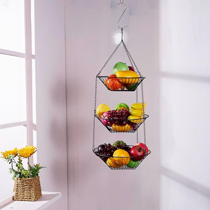 3-Tier Wire Fruit Hanging Basket 2 Packs, non-Punching Wall Hanging Storage - Image 8