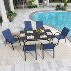 Patio Chairs, Stackable Outdoor Dining Chairs for All Weather Textilene Fabric & Metal Frame, Outdoor Chairs Set for Backyard Deck Garden (Dark Blue, Set of 4) - Image 4
