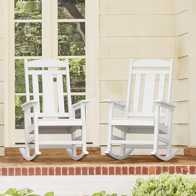 LUE BONA Outdoor Rocking Chairs Set of 2, Weather Resistant HDPS Poly Rocker Chairs, 350lb Heavy Duty, Oversized Porch Rocker for Adult, High Back Smooth Rocking Chair for Outdoor & Indoor, White - Image 3