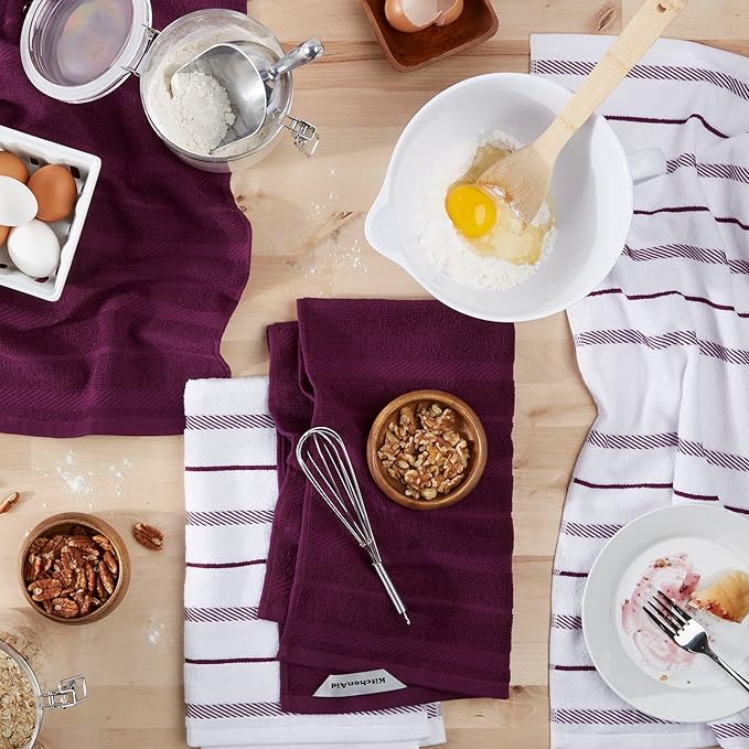KitchenAid Albany Kitchen Towel 4-Pack Set, Boysenberry Purple/White - Image 2