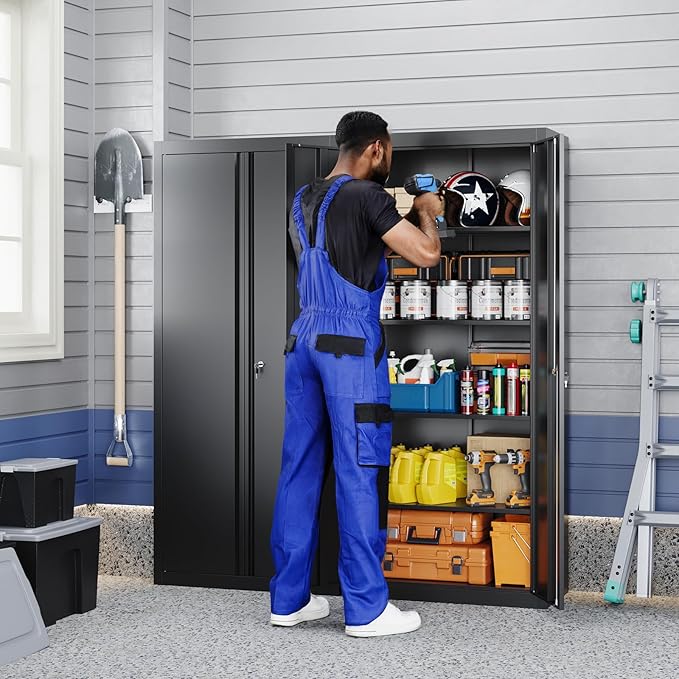 Yizosh Metal Garage Storage Cabinet with 2 Doors and 4 Adjustable Shelves - 71" Steel Lockable File Cabinet,Locking Tool Cabinets for Office,Home,Garage,School,Gym - Image 2