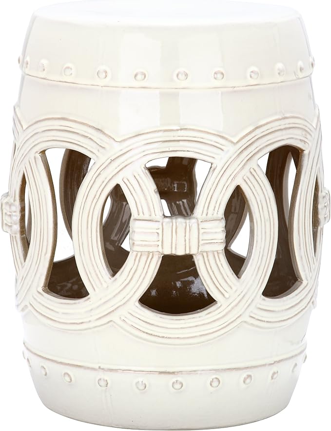 SAFAVIEH Home Collection Double Coin Cream Ceramic Indoor/ Outdoor Decorative Garden Stool (Fully Assembled) by SAFAVIEH