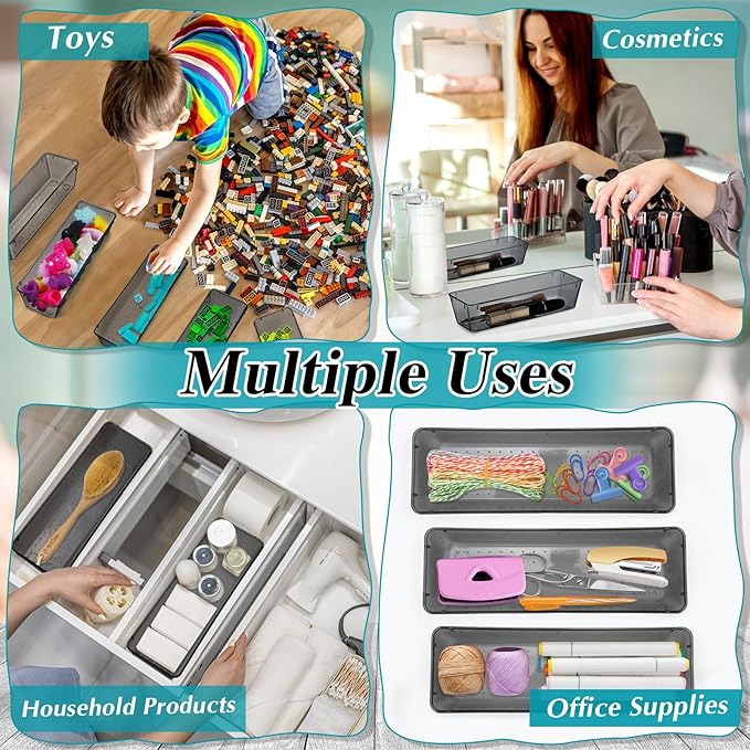 Maitys 12 Pcs Clear Drawer Organizer 9 x 3 x 2 Inches Plastic Rectangle Trays - Image 6