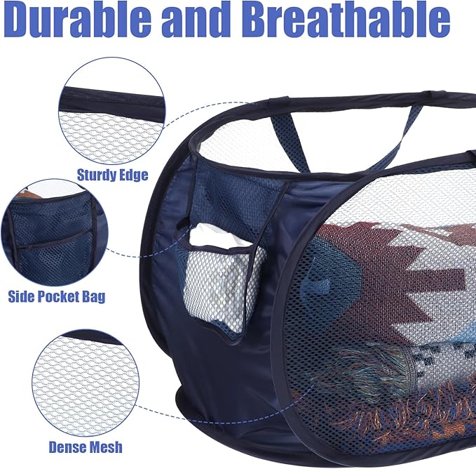 5 Pack Pop-Up Mesh Laundry Basket, 5 Colors Pop Up Mesh Hamper, Open Laundry - Image 3
