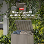 Keter City 30 Gallon Resin Outdoor Storage Box & Patio Side Table for Balcony, Pool, Deck & Garden Accessories, Weather‑Resistant, Beige - Image 3