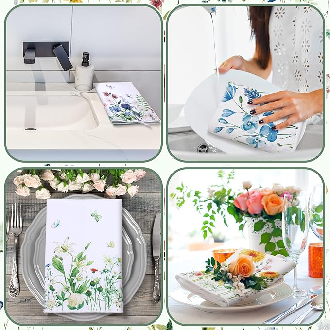 Geyoga 6 Pcs Spring Floral Kitchen Towels Flamingo Dish Hand Towels Sunflower - Image 2