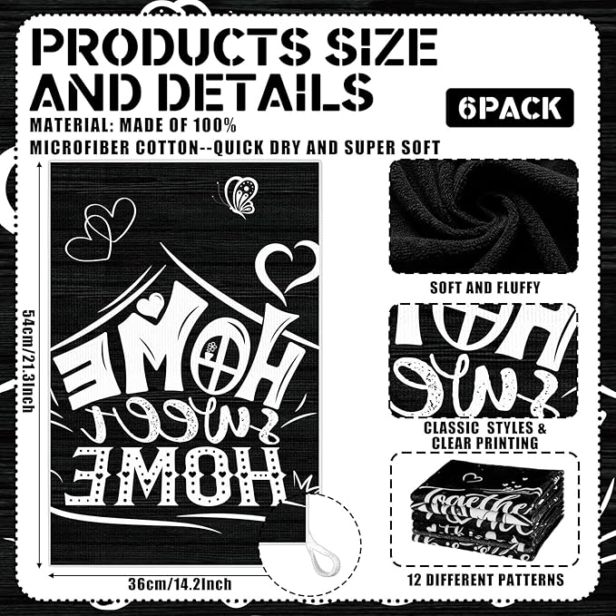 Breling Set of 6 Kitchen Towels Modern Minimalist Dish Towel Black Bathroom - Image 3