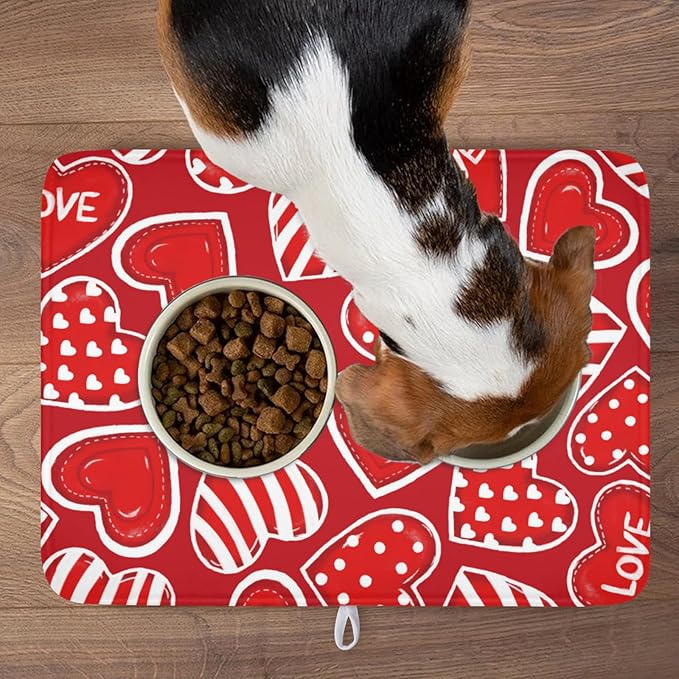 Valentines Day Dish Drying Mat for Kitchen Counter Red Polka Dot Stripe Love - Image 9