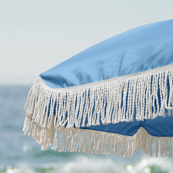 AMMSUN 7ft Patio Umbrella with Fringe Outdoor Tassel Umbrella UPF50+ Premium Steel Pole and Ribs Push Button Tilt, Sky Blue - Image 3