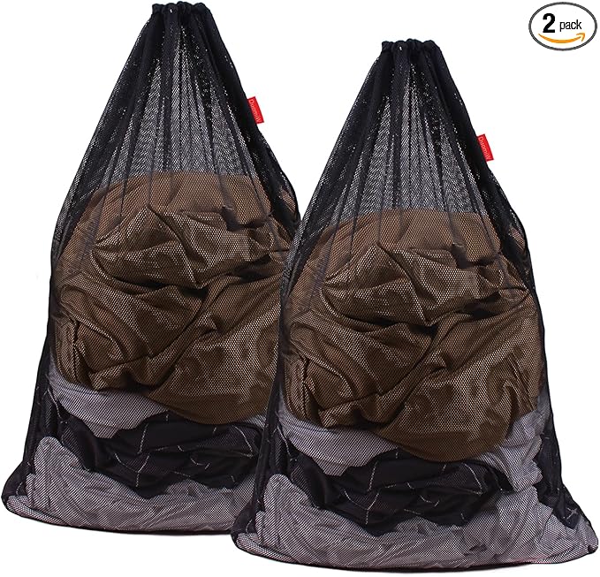 2 Pack Mesh Laundry Bags, 24 x 36 Inches Heavy Duty Drawstring Bag, Travel and by DuomiW