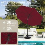 MEWAY 9ft Patio Umbrella Outdoor Table Umbrellas with Push Tilt and Crank, Market Umbrella 8 Sturdy Ribs for Deck, Garden, Pool and Backyard, Cherry Red - Image 4