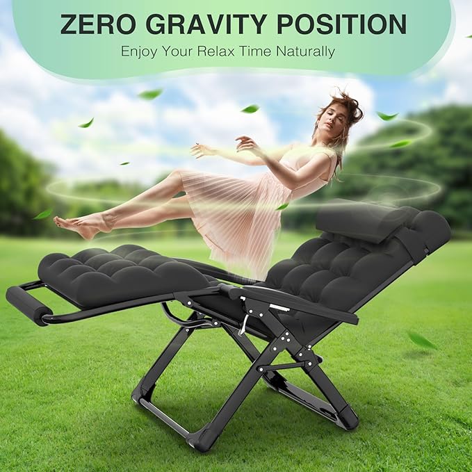 Suteck Oversized Zero Gravity Chair,29In XL Lounge Chair w/Removable Cushion&Headrest, Reclining Camping Chair w/Upgraded Lock and Footrest, Reclining Patio Chairs Recliner for Indoor Outdoor - Image 5