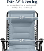 Best Choice Products Oversized Padded Zero Gravity Chair, Folding Outdoor Patio Recliner, XL Anti Gravity Lounger for Backyard w/Headrest, Cup Holder, Side Tray, Polyester Mesh - Breeze Blue - Image 3