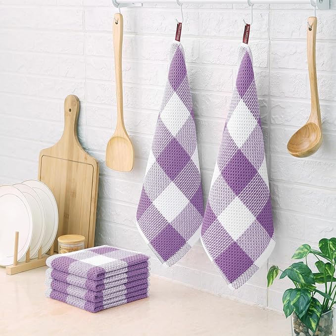 Homaxy 100% Cotton Waffle Weave Check Plaid Dish Cloths, 12 x 12 Inches - Image 8