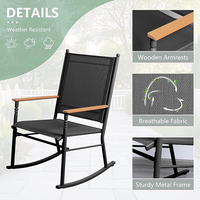 Shintenchi Outdoor Rocking Chairs Set of 2,Upgraded High Back Patio Rocking Chair Set,Breathable Textilene Fabric Outdoor Rocking Chair for Porch,Patio,Garden,Balcony,Black - Image 4