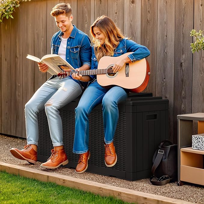 Greesum 100 Gallon Resin Deck Box Large Outdoor Storage with Cushions for Patio Furniture, Garden Tools, Pool Supplies, Weatherproof and UV Resistant, Lockable, Black - Image 3