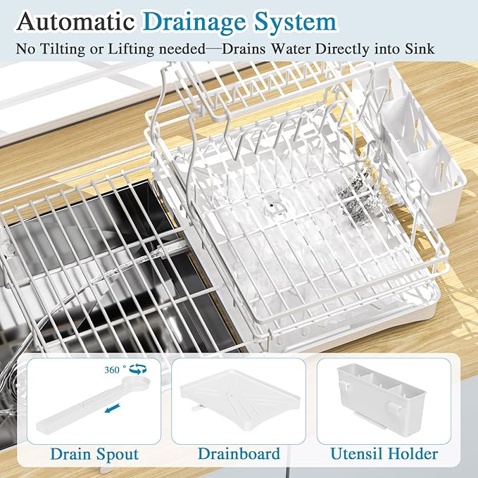 2 Tier Dish Drying Rack, Large Extendable Dish Racks - Image 6
