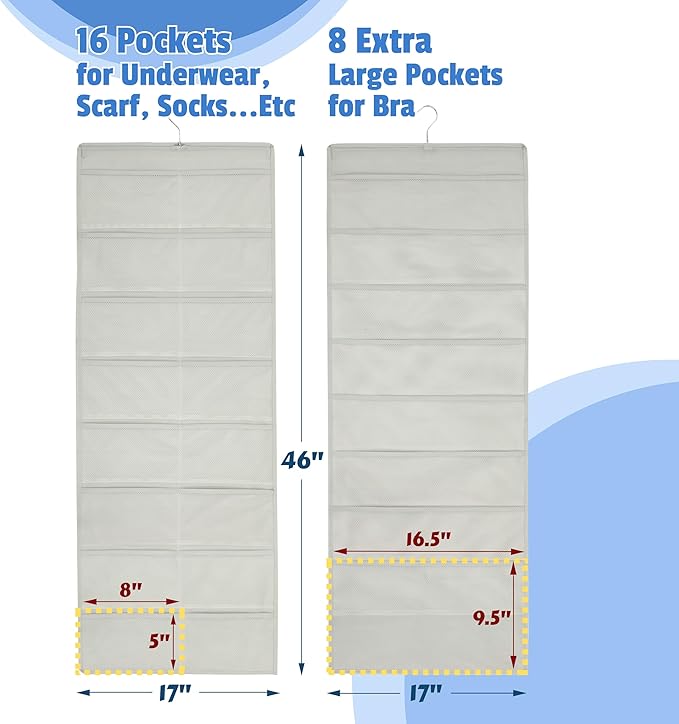 Simple Houseware Double-Sided Hanging Closet Organizer, 24-Pocket Bra & - Image 2
