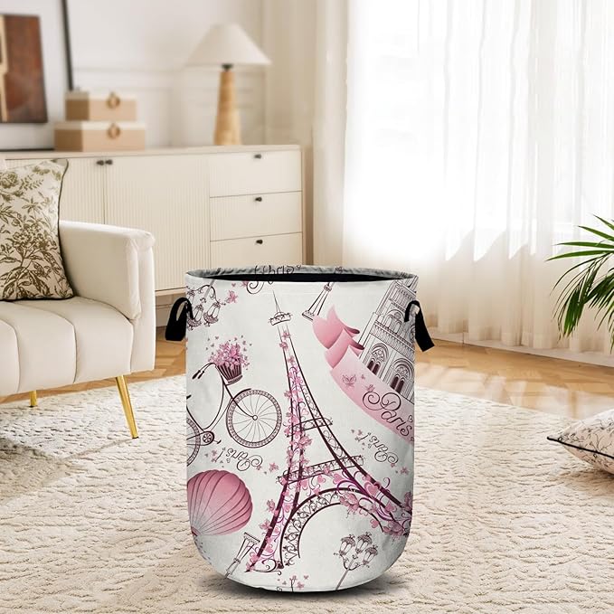 Romantic Paris Eiffel Tower Laundry Basket, Laundry Hamper Collapsible Oxford - Image 6