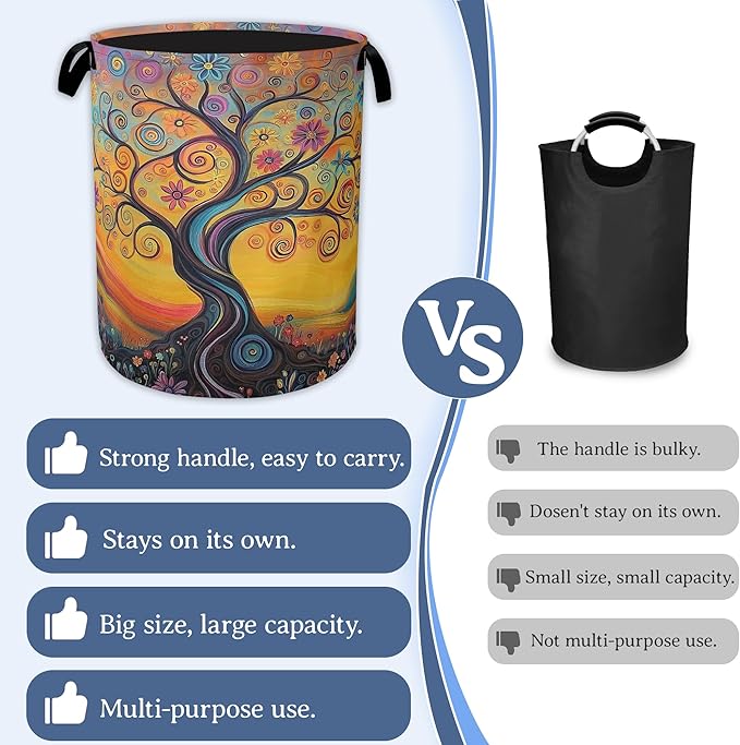 Abstract Tree Flowers Laundry Basket, Oxford Cloth Laundry Hamper - Image 3